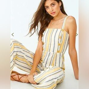 Forever 21 wide leg linen blend earthy bohemian chic jumpsuit/romper NWT SM
